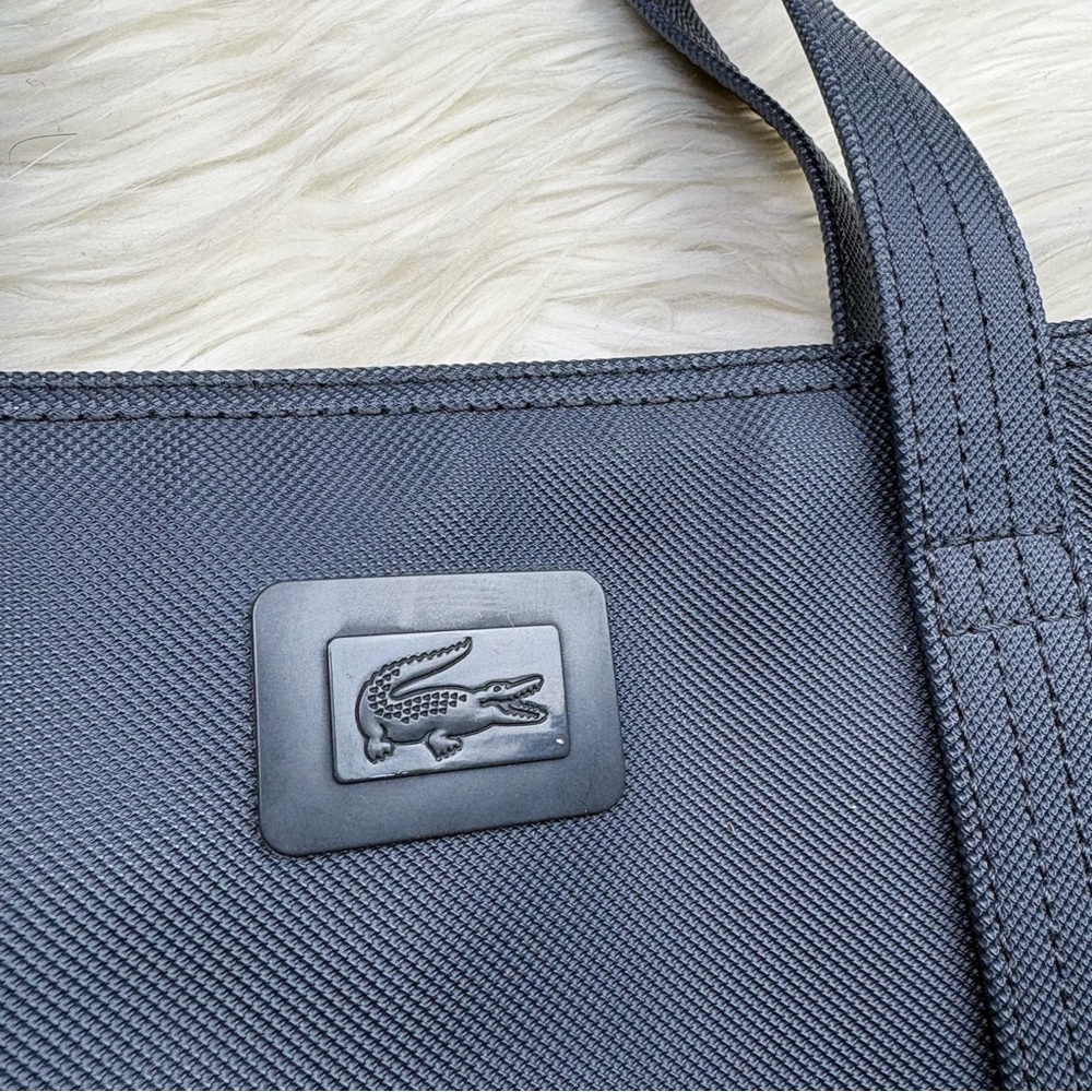 Lacoste Vertical Tote Bag Navy Blue Polyvinyl Chloride Zip Top - Picture 2 of 13